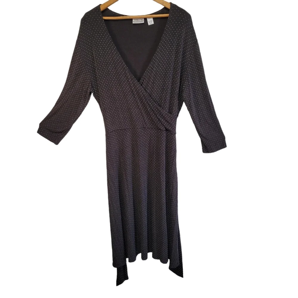 Chico's Travelers Black Polka Dot Wrap Style Dress Size 3 - Picture 1 of 16
